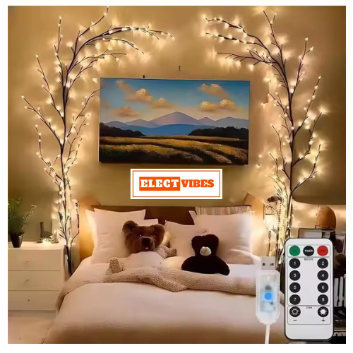 ELECTVIBES 185CM LED Willow Vine String Lights | 96 Warm White LEDs, USB Powered | Decorative Wall Light with 8 Modes & Remote for Bedroom, Living Room & Festive Decoration (WARM WHITE) - Image 5