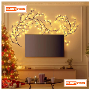 ELECTVIBES 185CM LED Willow Vine String Lights | 96 Warm White LEDs, USB Powered | Decorative Wall Light with 8 Modes & Remote for Bedroom, Living Room & Festive Decoration (WARM WHITE)