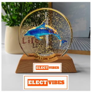 ELECTVIBES 3D Acrylic  Dolphin Designs  Crystal Night Lamp with Wooden Base  (PACK OF 1)