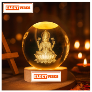 ELECTVIBES 3D Crystal Ball Night Lamp – Engraved Goddess Lakshmi LED Light, USB-Powered Table Lamp with Wooden Base, Elegant Home & Office Décor, Bedroom, Anniversary, Birthday Gift (Warm White) (PACK OF 1)