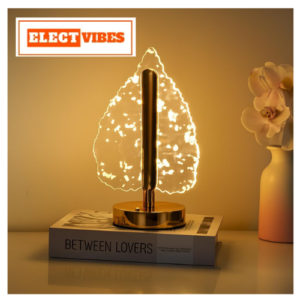 ELECTVIBES 3D Leaves Gold LED Night Lamp with Gold Base, Touch Control Cordless Decorative Table Light – 3 Color Modes, Modern Bedside Lamp for Bedroom, Living Room & Home Décor (Plastic Body) (PACK OF 1)