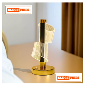 ELECTVIBES Helix Design Modern  LED Table Lamp 3 MODES  Shade, Type-C Charging, USB RECHARGEBLE ,Gold Base, Decorative Ambient Light  TOUCH SENSOR (PACK OF 1)