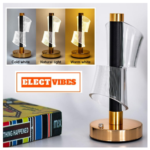 ELECTVIBES Helix Design Modern LED Table Lamp 3 MODES Shade, Type-C Charging, USB RECHARGEBLE ,Gold Base, Decorative Ambient Light TOUCH SENSOR (PACK OF 1) - Image 5