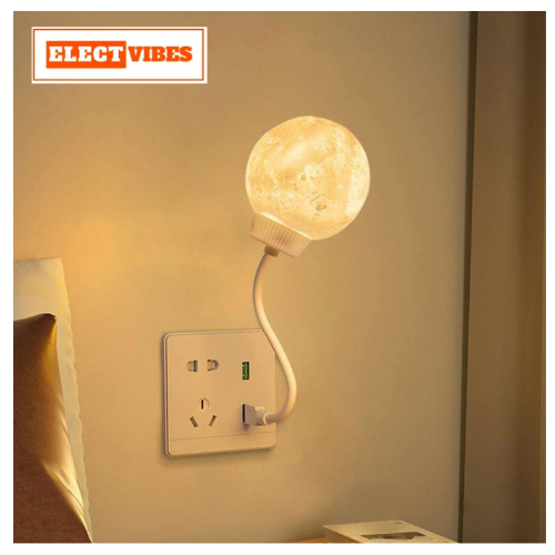 ELECTVIBES 3D Moon Lamp with Warm White Glow USB Plug-in LED Moon Night Light Lamp, Plug-in 3D Moon Night Light Lamp | Warm White LED Moon Lamp for Bedroom, Kids, Baby, Nursery, Bedside & Home Décor (PACK OF 1) - Image 2