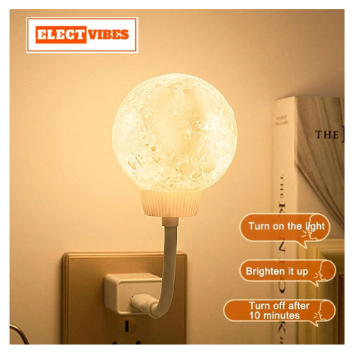 ELECTVIBES 3D Moon Lamp with Warm White Glow USB Plug-in LED Moon Night Light Lamp, Plug-in 3D Moon Night Light Lamp | Warm White LED Moon Lamp for Bedroom, Kids, Baby, Nursery, Bedside & Home Décor (PACK OF 1) - Image 4
