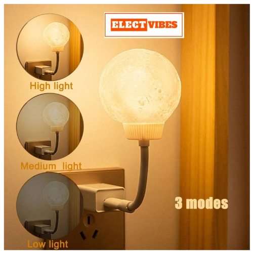 ELECTVIBES 3D Moon Lamp with Warm White Glow USB Plug-in LED Moon Night Light Lamp, Plug-in 3D Moon Night Light Lamp | Warm White LED Moon Lamp for Bedroom, Kids, Baby, Nursery, Bedside & Home Décor (PACK OF 1) - Image 6