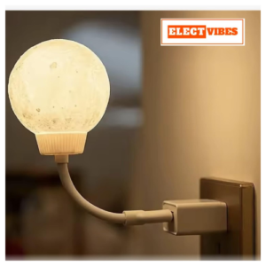 ELECTVIBES 3D Moon Lamp with Warm White Glow USB Plug-in LED Moon Night Light Lamp, Plug-in 3D Moon Night Light Lamp | Warm White LED Moon Lamp for Bedroom, Kids, Baby, Nursery, Bedside & Home Décor (PACK OF 1)