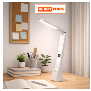 ELECTVIBES SmartLite Portable Desk Lamp – White Color Rechargeable LED Table Lamp with 1200mAh Battery, Built-in Digital Clock, Touch Control Brightness, Lamp (White) (PACK OF 1)
