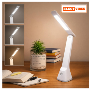 ELECTVIBES Folding Desk Lamp | 1500mAh Battery, USB Rechargeable, 3-Level Brightness, 360° Bendable & Foldable | Portable LED Study Table Lamp for Reading, Students, Office & Home Use (PACK OF 1)