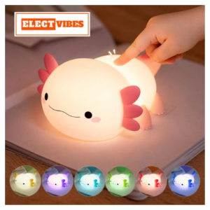 ELECTVIBES Cute Axolotl Shape Silicone Electronic Toy for Kids, 7 Color Changing Squishy Soft Touch USB 1200mAh Rechargeable Toy, Fun Light-Up Kids Electronic Toy for Bedroom, Nursery Decor & Gift (PACK OF 1)