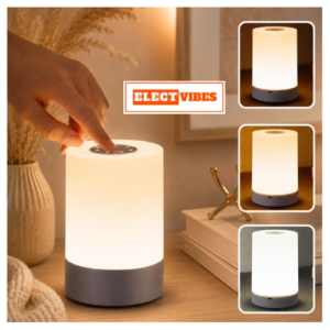 ELECTVIBES Touch Control LED Table Lamp – USB Rechargeable, Touch Control Night Light with 3-Color Dimmable Brightness for Bedroom, Living Room & Study (White, Pack of 1)
