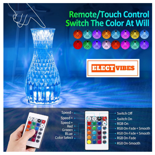ELECTVIBES Diamond Crystal Lamp With remote Crystal Table Lamp, 16 Colors Rose Diamond Lamps with Touch & Remote Control, 2000mAh USB Charging Dimmable LED Romantic Bedside Light for Bedroom Living Room Party Dinner Décor (PACK OF 1) - Image 8