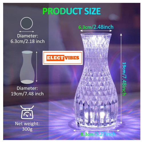 ELECTVIBES Diamond Crystal Lamp With remote Crystal Table Lamp, 16 Colors Rose Diamond Lamps with Touch & Remote Control, 2000mAh USB Charging Dimmable LED Romantic Bedside Light for Bedroom Living Room Party Dinner Décor (PACK OF 1) - Image 6