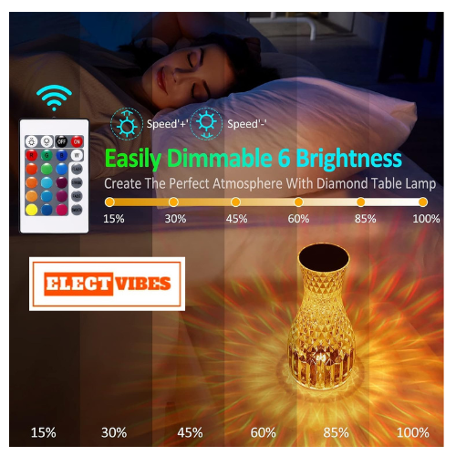 ELECTVIBES Diamond Crystal Lamp With remote Crystal Table Lamp, 16 Colors Rose Diamond Lamps with Touch & Remote Control, 2000mAh USB Charging Dimmable LED Romantic Bedside Light for Bedroom Living Room Party Dinner Décor (PACK OF 1) - Image 5
