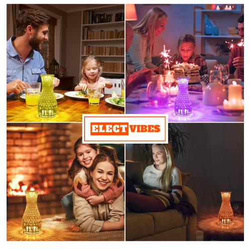 ELECTVIBES Diamond Crystal Lamp With remote Crystal Table Lamp, 16 Colors Rose Diamond Lamps with Touch & Remote Control, 2000mAh USB Charging Dimmable LED Romantic Bedside Light for Bedroom Living Room Party Dinner Décor (PACK OF 1) - Image 3