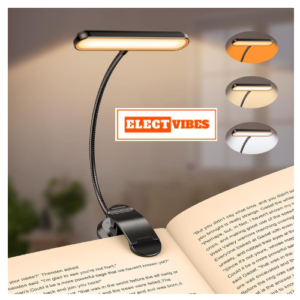 ELECTVIBES Rechargeable Book Light for Reading – Magnetic Clip-On LED with 3 Color Modes, Adjustable Brightness, 360° Flexible Neck, Type-C Charging (Black) (PACK OF 1)