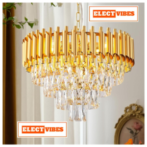 ELECTVIBES Gold Mamba Crystal Chandelier Ceiling Light 500MM, Tricolour LED (Warm, Cool, Natural), Gold Premium Jhumar for Living Room, Dining, Luxury Interiors (PACK OF 1)