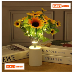 ELECTVIBES LED Sunflower Lamp – Romantic Bedside Night Light, Simulation Bouquet for Home, Bedroom, Wedding & Decorative Display (Warm White)(PACK OF 1)