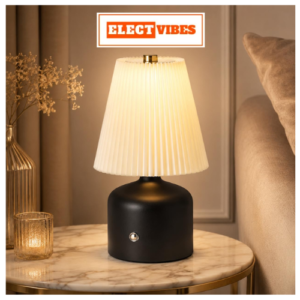 ELECTVIBES Pleated Shade Table Lamp Touch Control Dimmable with 3 Light Modes (Warm, White, Neutral) USB Rechargeable Decorative Desk Lamp for Bedroom & Living Room (PACK OF 1)