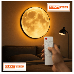ELECTVIBES 3D Moon LED Wall Lamp with Remote Control | 3 Color Changing Modern Wall & Ceiling Light | Art Deco Indoor Wall Sconce for Living Room, Bedroom, Hallway | Corded Electric 400MM (PACK OF 1)