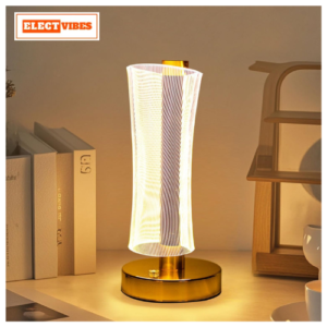 ELECTVIBES 3D Acrylic LED Night Lamp with Gold Base – Starry Sky Waist Design 2, Touch Control Cordless Decorative Table Light for Bedroom, Living Room & Home Decor (Pack of 1, Plastic Body)