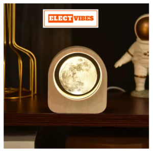 ELECTVIBES 3D Engraved Standing Moon Ball Crystal Light | LED Table Lamp with Wooden Base, USB Powered | Warm White Night Lamp for Bedroom, Office & Gifts (PACK OF 1)