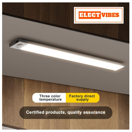 ELECTVIBES 40CM Rechargeable Motion Sensor LED Light – Wireless Under Cabinet Light with 3 Color Modes, 1200mAh Battery, Dimmable Stick-On Lamp for Kitchen, Wardrobe & Bedroom, White Plastic (PACK OF 1) - Image 6