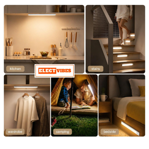 ELECTVIBES 40CM Rechargeable Motion Sensor LED Light – Wireless Under Cabinet Light with 3 Color Modes, 1200mAh Battery, Dimmable Stick-On Lamp for Kitchen, Wardrobe & Bedroom, White Plastic (PACK OF 1) - Image 3