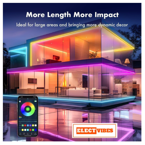 ELECTVIBES Premium Smart SMD Rope Light 5M with App & Remote Control, Music Sync RGB LED Light, 16 Million Colors, Luxury Ambient Lighting, Flexible Mood Light for Gaming Room, Bedroom, TV Backlight (PACK OF 1) - Image 3