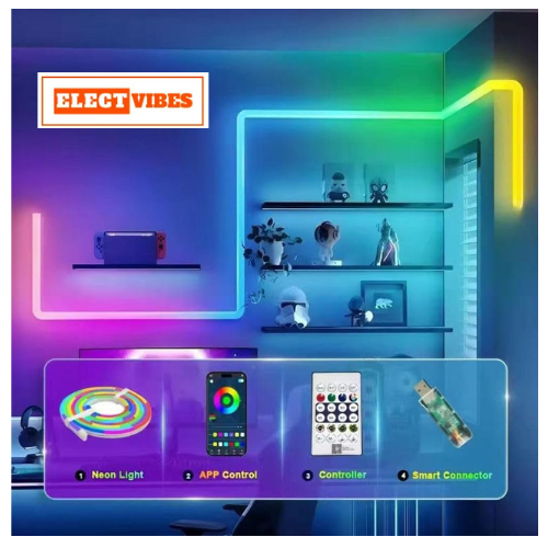 ELECTVIBES Premium Smart SMD Rope Light 5M with App & Remote Control, Music Sync RGB LED Light, 16 Million Colors, Luxury Ambient Lighting, Flexible Mood Light for Gaming Room, Bedroom, TV Backlight (PACK OF 1) - Image 8