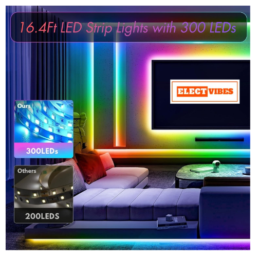 ELECTVIBES 5 Meter 3 Colour LED Strip Light with Adapter, Red Green Blue LEDs Strip, 300 LEDs Decorative Light with 16 Mode Remote for Home, Shop, Party, Festival & Wall Décor (PACK OF 1) - Image 5