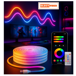ELECTVIBES Smart LED Strip Light 5M with App & Remote Control, Music Sync RGB Lights, 16 Million Colors, Flexible SMD Rope Light for Gaming Room, Bedroom, TV Backlight, Home Decor, Party Decoration  (PACK OF 1)