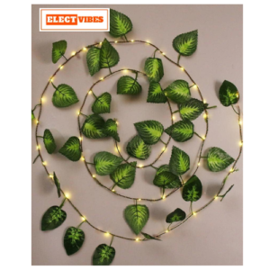 ELECTVIBES 7ft Artificial Money Plant Vine with 30 LED Lights – Battery Powered Copper Wire Garland for Wall, Bedroom & Home Decoration (Warm White)