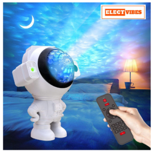 ELECTVIBES Astronaut Star Projector Light with 2×4W LED Power, 180° Wide-Angle Projection of Moon, Stars & Clouds, Bluetooth, Voice Activated & Flash Music Modes, Remote with 16.4ft Range, USB Powered (PACK OF 1)
