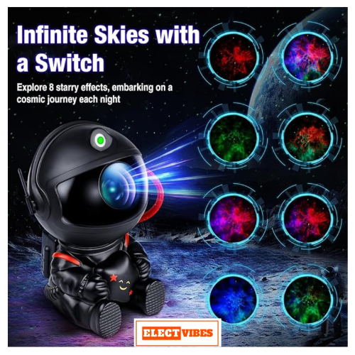 ELECTVIBES Astronaut Galaxy Projector Star Night Light – 360° Rotating LED Nebula Lamp with Remote, Timer & Adjustable Head for Kids Room, Bedroom, Home & Party Décor (Star Astronaut, Black)(PACK OF 1) - Image 12