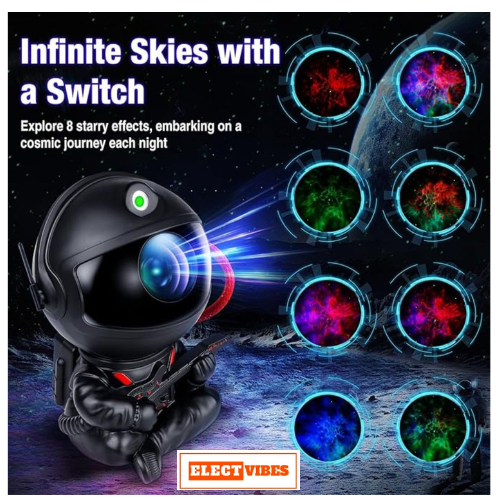 ELECTVIBES Astronaut Galaxy Projector Star Night Light – 360° Rotating LED Nebula Lamp with Remote, Timer & Adjustable Head for Kids Room, Bedroom, Home & Party Décor (Guitar Astronaut, Black)(PACK OF 1) - Image 4