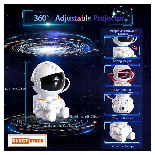 ELECTVIBES Astronaut Galaxy Projector Star Night Light – 360° Rotating LED Nebula Lamp with Remote, Timer & Adjustable Head for Kids Room, Bedroom, Home & Party Décor (Star Astronaut, Black)(PACK OF 1) - Image 7