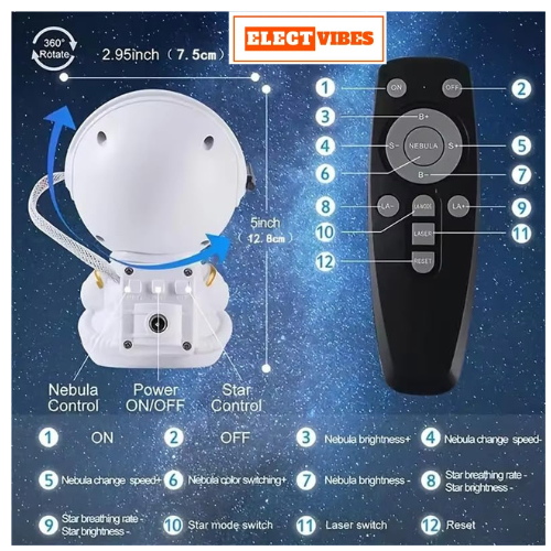 ELECTVIBES Astronaut Galaxy Projector Star Night Light – 360° Rotating LED Nebula Lamp with Remote, Timer & Adjustable Head for Kids Room, Bedroom, Home & Party Décor (Guitar Astronaut, Black)(PACK OF 1) - Image 15