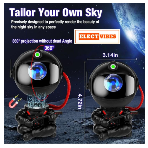 ELECTVIBES Astronaut Galaxy Projector Star Night Light – 360° Rotating LED Nebula Lamp with Remote, Timer & Adjustable Head for Kids Room, Bedroom, Home & Party Décor (Guitar Astronaut, Black)(PACK OF 1) - Image 5