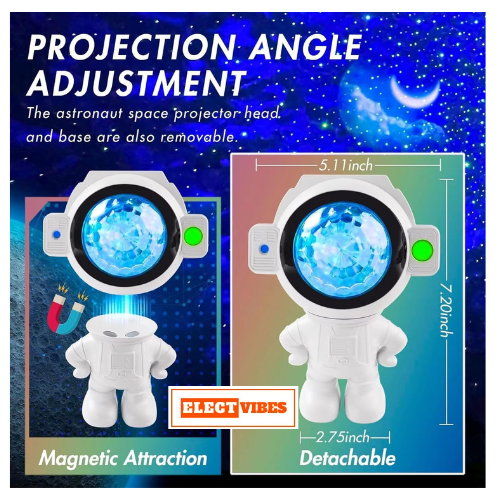 ELECTVIBES Astronaut Star Projector Light with 2×4W LED Power, 180° Wide-Angle Projection of Moon, Stars & Clouds, Bluetooth, Voice Activated & Flash Music Modes, Remote with 16.4ft Range, USB Powered (PACK OF 1) - Image 6