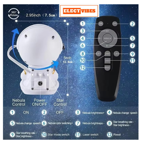 ELECTVIBES Astronaut Galaxy Projector Star Night Light – 360° Rotating LED Nebula Lamp with Remote, Timer & Adjustable Head for Kids Room, Bedroom, Home & Party Décor (Star Astronaut, Black)(PACK OF 1) - Image 8