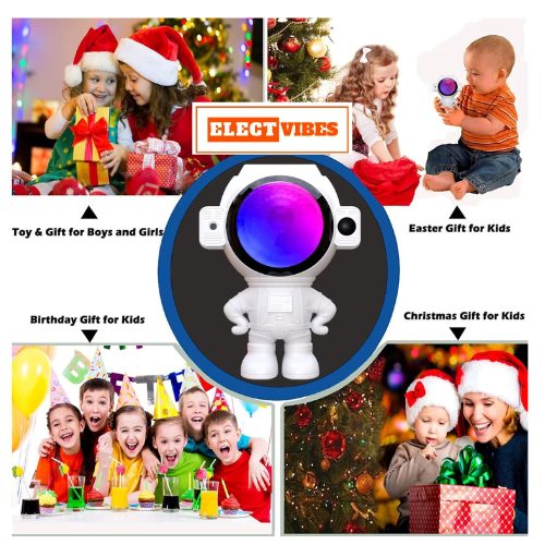 ELECTVIBES Astronaut Star Projector Light with 2×4W LED Power, 180° Wide-Angle Projection of Moon, Stars & Clouds, Bluetooth, Voice Activated & Flash Music Modes, Remote with 16.4ft Range, USB Powered (PACK OF 1) - Image 2
