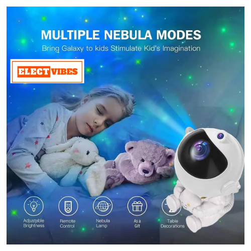 ELECTVIBES Astronaut Galaxy Projector Star Night Light – 360° Rotating LED Nebula Lamp with Remote, Timer & Adjustable Head for Kids Room, Bedroom, Home & Party Décor (Star Astronaut, Black)(PACK OF 1) - Image 5