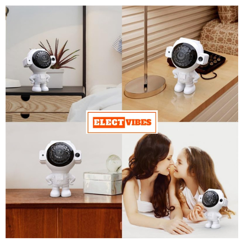 ELECTVIBES Astronaut Star Projector Light with 2×4W LED Power, 180° Wide-Angle Projection of Moon, Stars & Clouds, Bluetooth, Voice Activated & Flash Music Modes, Remote with 16.4ft Range, USB Powered (PACK OF 1) - Image 3