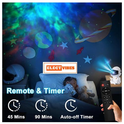 ELECTVIBES Astronaut Galaxy Projector Star Night Light – 360° Rotating LED Nebula Lamp with Remote, Timer & Adjustable Head for Kids Room, Bedroom, Home & Party Décor (Guitar Astronaut, Black)(PACK OF 1) - Image 14