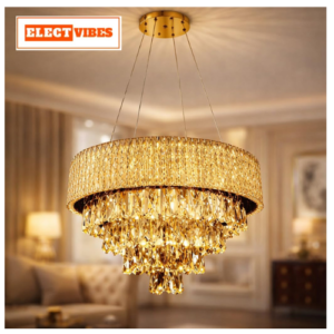 ELECTVIBES AuroraLux Crystal Ring Chandelier Ceiling Light  Tricolor LED (Warm White, Cool White, Neutral) Switch Control Modern Hanging Lamp for Living Room, Bedroom, Hall & Dining Area (PACK OF 1)