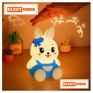 ELECTVIBES Silicon Cute  Rabbit Blue  Lamp BLUE  7-Color Silicone Rabbit Night Lamp | Soft Squishy Cute Rabbit LED Bedside Light with Tap Control, Nursery Sleep Light, Rechargeable Baby Night Lamp for Bedroom & Home Décor (PACK OF 1)