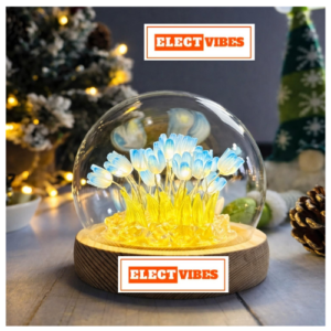 ELECTVIBES Rose LED Night Lamp 9 Artificial Dual-Color Roses ( BLUE ) Crystal Night Lamp with Wooden Base (PACK OF 1)