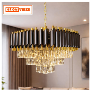 ELECTVIBES Jhumar Black Mamba Square Modern Crystal Hanging Chandelier [(600x600) mm/(24x24) inch] Decorative Ceiling Light/Lamp for Living Room, Bed Room, Hall, Dining Room (PACK OF 1)