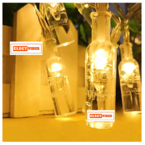 ELECTVIBES  Bottle String Lights 14 LED, 3 Meter Plug-In, Warm white Fairy 14 Small Bottle Shape LED String Light | 14 LED, Plug Sourced, 4 Meter Long | Suitable for Diwali, Birthday, Festival, Wedding, Party, Patio, Lawn, Restaurants (Pack of 1, Warm White)